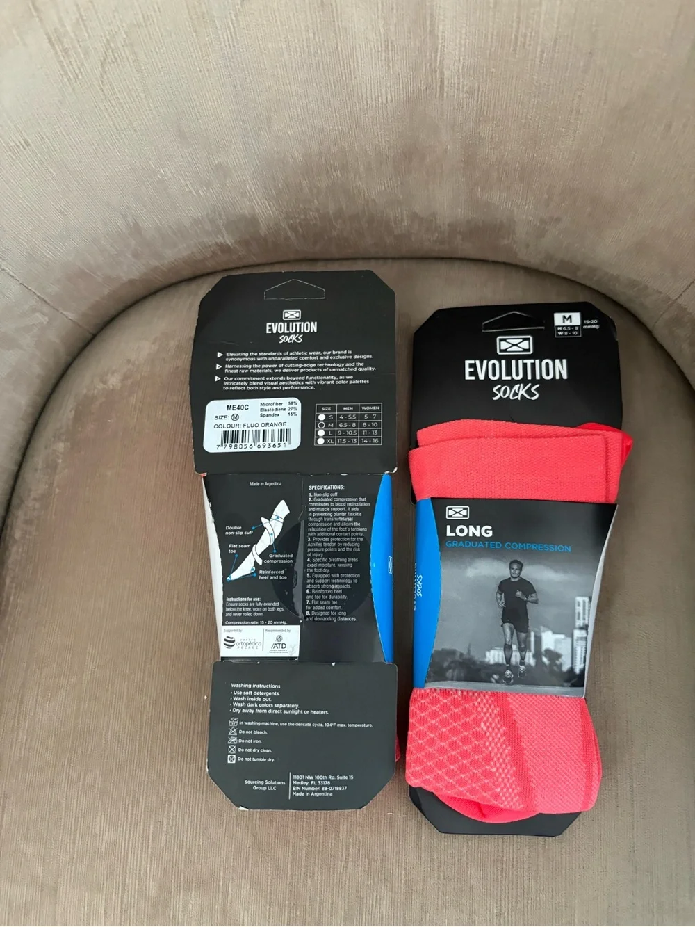 Evolution Socks Long Graduated Compression Sz Medium Fluo Orange Workout Set 2